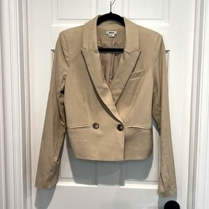 Jason Wu NWOT Linen Double Breasted Jacket Blazer Cropped - Large Khaki Tan